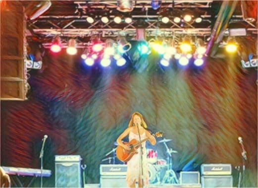 Rachel Walker painting stage guitar lights